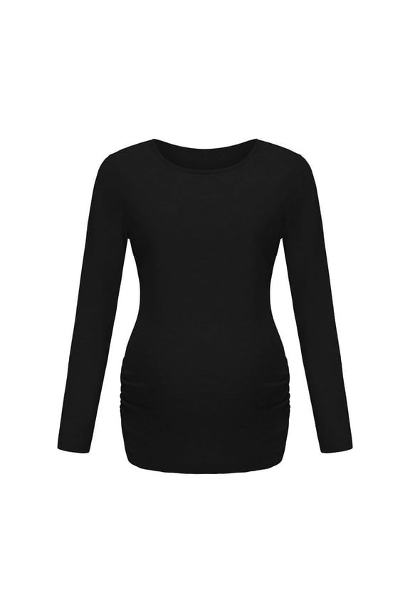 Womens Maternity Long Sleeve Tshirt Classic Side Ruched Tee Top Mama Pregnancy Clothes Black L
