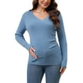 thumbnail image 1 of INSPIRE CHIC Womens Maternity Long Sleeve t Shirt V Neck Stretch Wrap Tops Breastfeeding Ruched Nursing Tees S Blue, 1 of 5