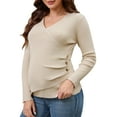 thumbnail image 1 of INSPIRE CHIC Womens Maternity Long Sleeve t Shirt V Neck Stretch Wrap Tops Breastfeeding Ruched Nursing Tees XL Apricot, 1 of 6