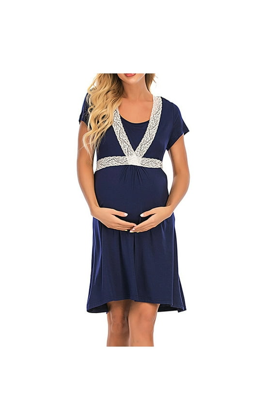 Womens Maternity Nursing Nightgown for Breastfeeding 3 in 1 Labor Delivery Nursing Dress Lace Bathrobe Labor Nightgowns Breastfeeding Sleep Shirt Gowns
