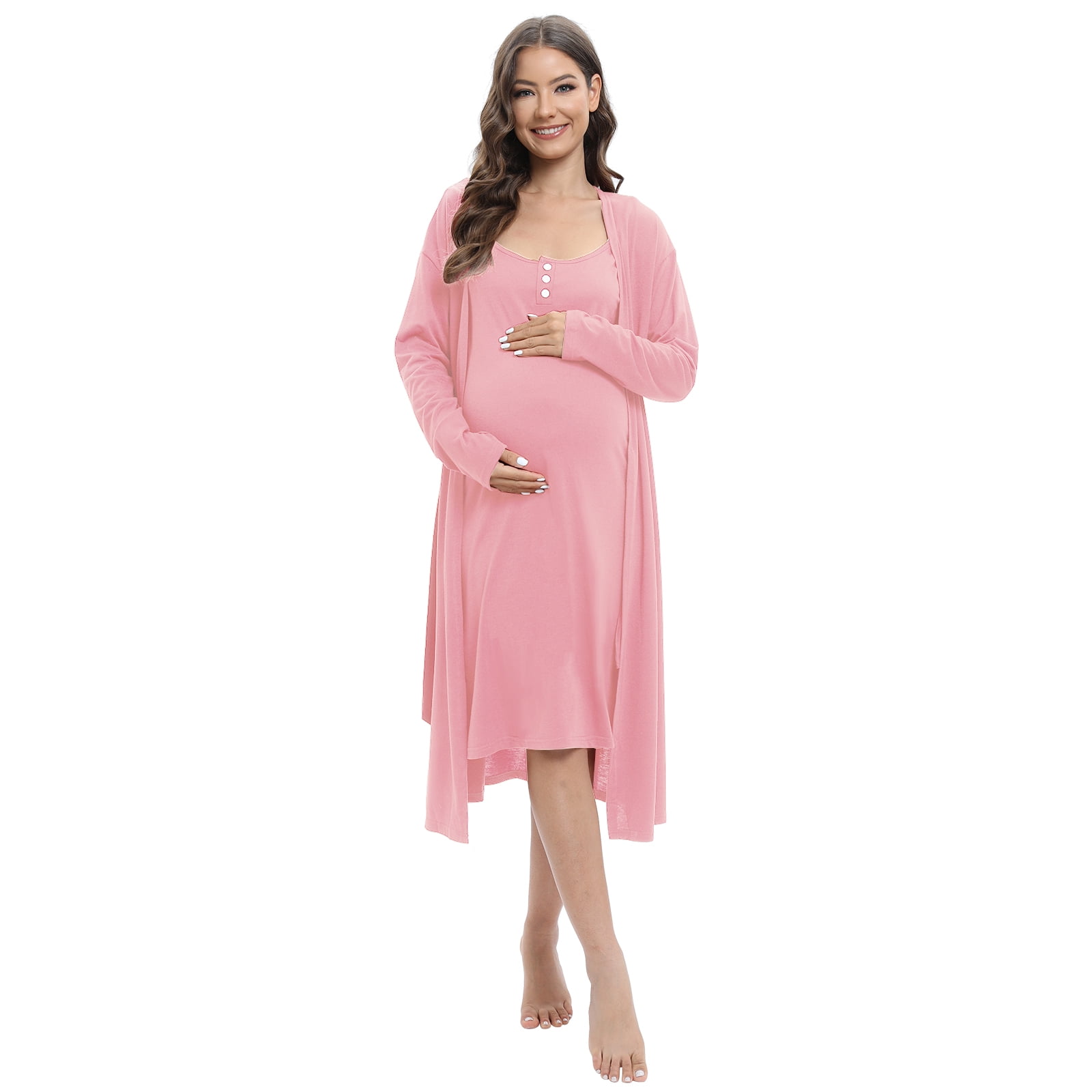 Pink Gown and Lacy Maternity Pajamas Set 