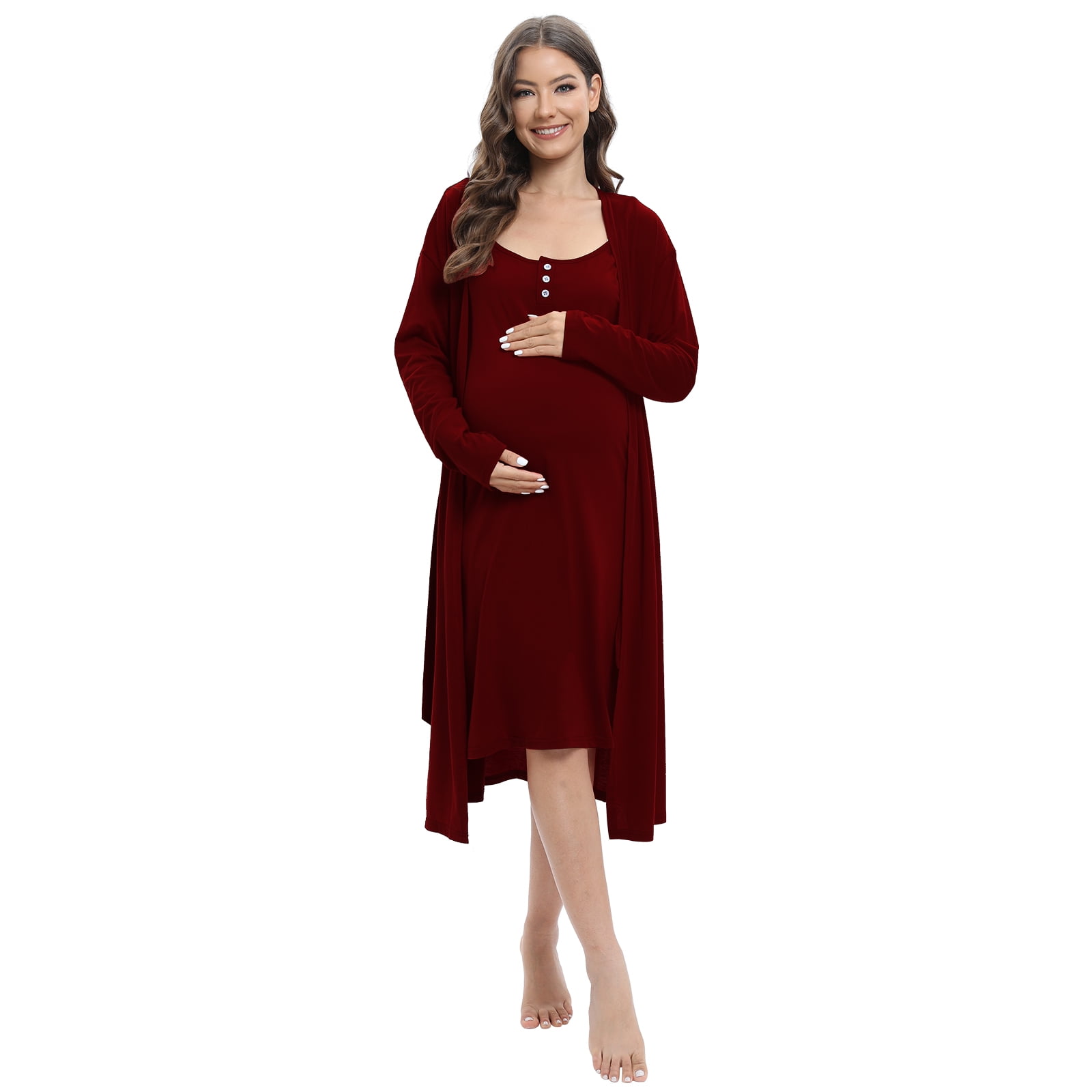 Womens Maternity Nursing Nightgown and Robe Set 2 Piece Nursing Nightgown for Breastfeeding 3 in 1 Labor Delivery Sleeveless Dress and Robe Sets Red S Walmart