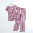 thumbnail image 1 of Womens Maternity Nursing Pajamas Set, Short Sleeve Breastfeeding Shirts，Pregnancy Pants 2 Piece Nursing PJS Purple XL, 1 of 3