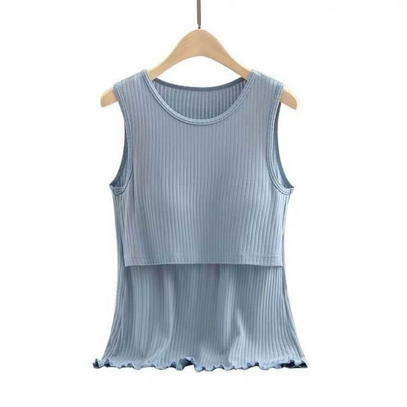 Womens Maternity Nursing Tank Cami for Breastfeeding Womens Solid Color Sleeveless T-Shirt Tops Pregnant Nursing Sling Camisoles Blouse Blue XL