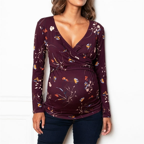 Womens Maternity Nursing Tops Casual Long Sleeve Breastfeeding Shirts Fashion Women's Short Sleeve Summer Solid Round Neck Sexy Casual Tops Botton Regular Blouses Tops XL