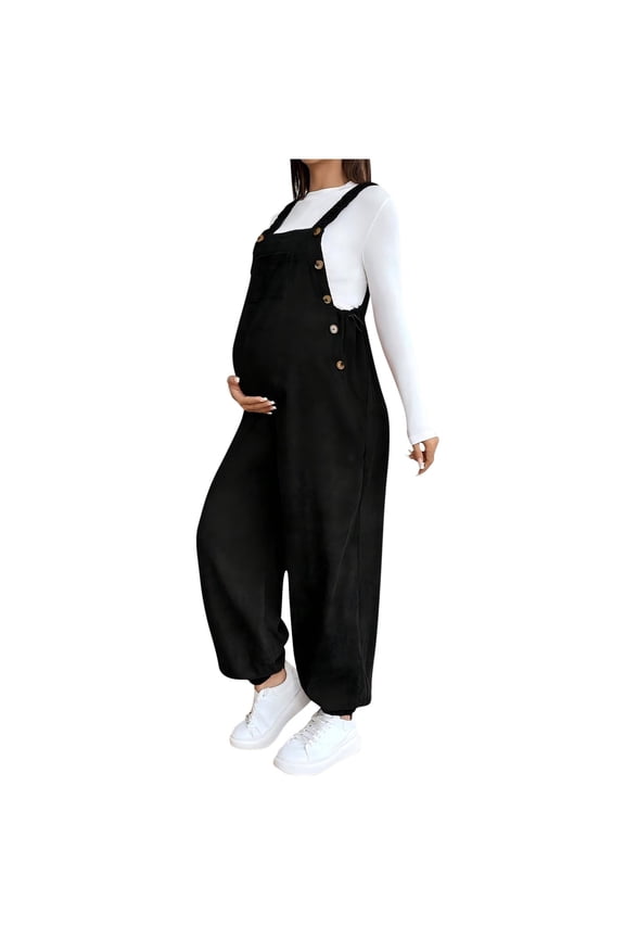 Womens Maternity Overalls Adjustable Strap Corduroy Pregnancy Jumpsuit Casual Spring Fall Baggy Romper with Pocket