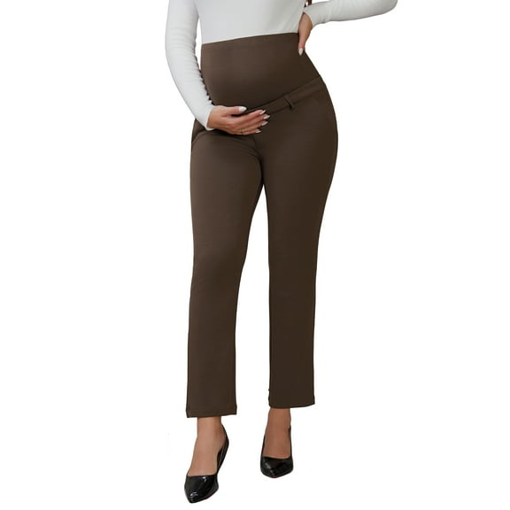 INSPIRE CHIC Womens Maternity Pants for Work Over the Belly High Waisted Business Office Pregnancy Trousers with Pockets M Green