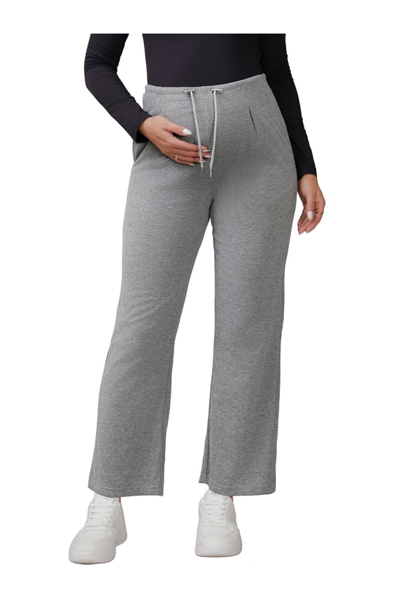 Women's Maternity Sweatpants Elastic Waist Drawstring Over Belly Wide Leg Pregnancy Pants with Pockets M Light Gray