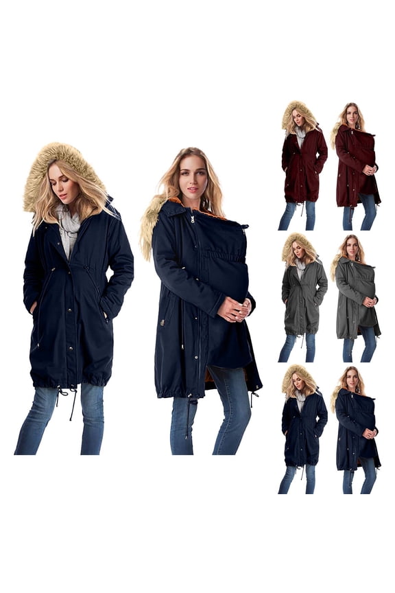 Womens Maternity Puffer Jacket Winter Long Hooded Parka With Pockets Warm Coat