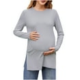 thumbnail image 1 of Womens Maternity Ribbed Knit Shirts Long Sleeve Crew Neck Soft Stretch Side Slit Pregnancy Flowy Tunic, 1 of 7