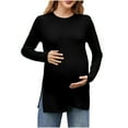 thumbnail image 1 of Womens Maternity Ribbed Knit Shirts Long Sleeve Crew Neck Soft Stretch Side Slit Pregnancy Flowy Tunic, 1 of 7