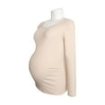 thumbnail image 1 of Womens Maternity Shirts, Long Sleeve V-Neck T-Shirts Side Ruched Maternity Tunic Tops Casual Pregnancy Clothes Beige M, 1 of 2