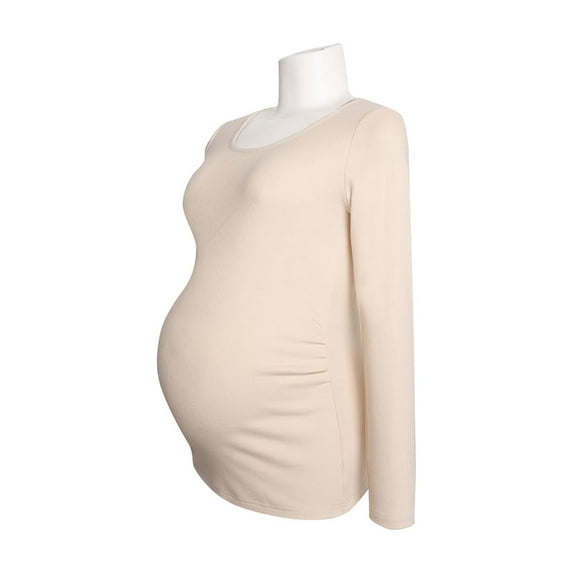 Womens Maternity Shirts, Long Sleeve V-Neck T-Shirts Side Ruched Maternity Tunic Tops Casual Pregnancy Clothes Beige XXXL