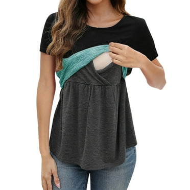 Womens Maternity Shirts Side Ruched Pregnancy Tee Top Tunic Blouse Casual Mama Clothes, Size M