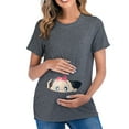 thumbnail image 1 of Womens Maternity Short Sleeve Crew Neck Cute Funny Graphic Ruched Sides T Shirt Tops Pregnancy Tunic Blouse Breastfeeding Clothes for Women Dark Gray L, 1 of 6