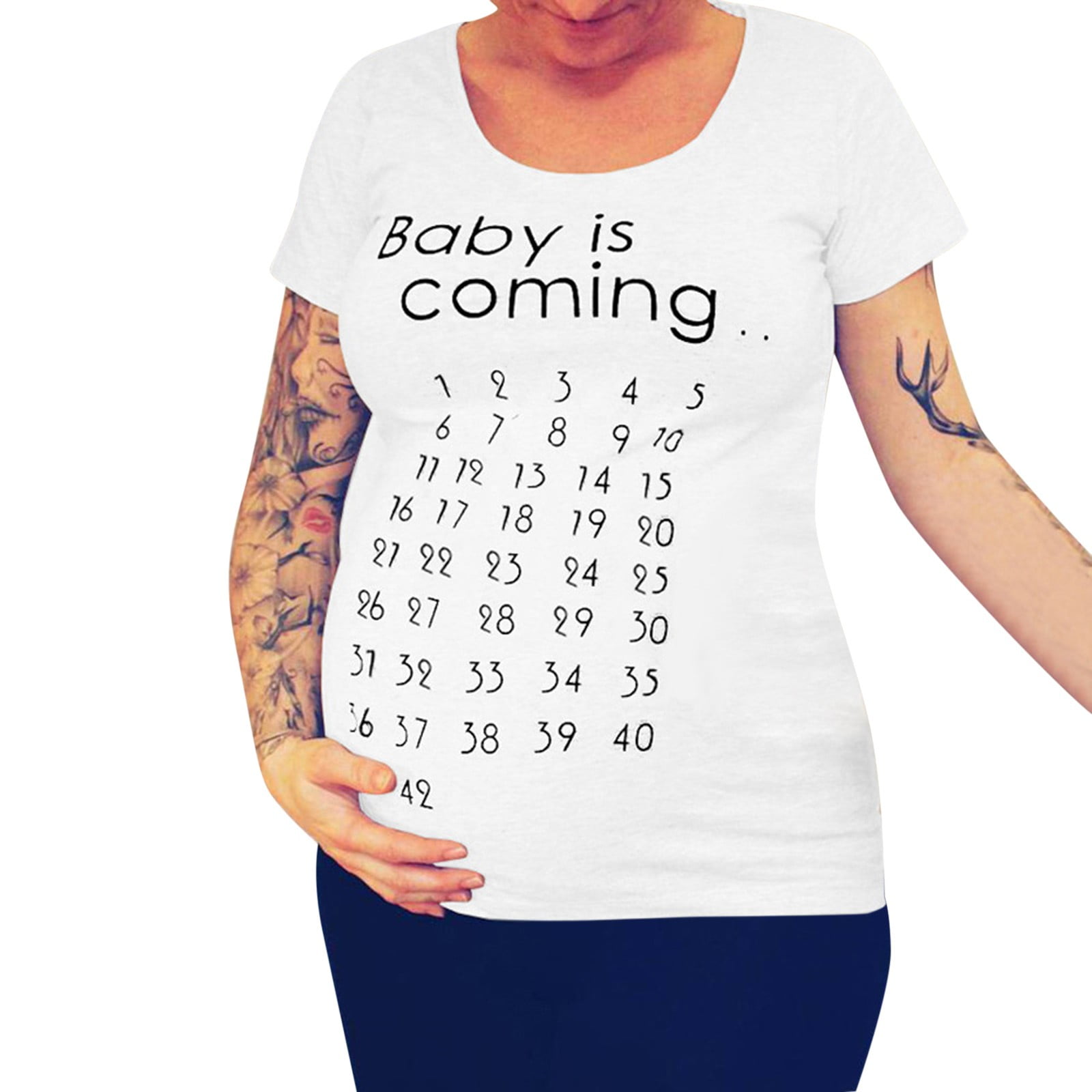 Womens Maternity Short Sleeve Crew Neck Letter Printed Tops T Shirt ...