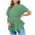 thumbnail image 1 of Womens Maternity Short Sleeve Shirt Crew Neck Pleated Pregnancy T-Shirt Casual Loose Fit Solid Color Tops Spring Summer Clothes, 1 of 5