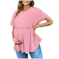 thumbnail image 1 of Womens Maternity Short Sleeve Shirt Crew Neck Pleated Pregnancy T-Shirt Casual Loose Fit Solid Color Tops Spring Summer Clothes, 1 of 5