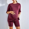 thumbnail image 1 of Womens Maternity Summer 2 Piece Sets Short Sleeve Round Neck and Shorts Home Clothes Red M, 1 of 3