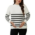 thumbnail image 1 of Womens Maternity Sweater Tops Long Sleeve Shirts Side Slit Stripe Ribbed Knit Mock Neck Pullover Pregnancy S White, 1 of 6