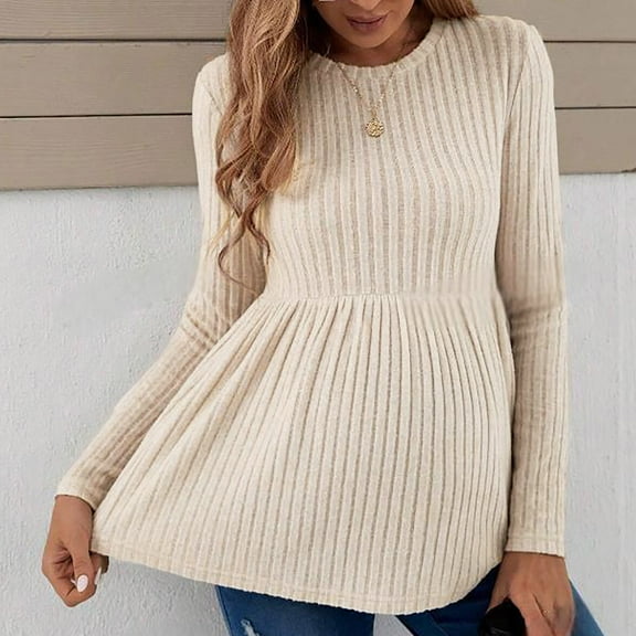 Womens Maternity Tops Long Sleeve Pregnancy Tunic Blouses Crew Neck Ribbed Shirts Pregnant Clothes Winter Shirt Women plus Sweaters Womens Oversized Sweaters Mans Winter Hood Sweater Women Womens Warm