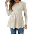 thumbnail image 1 of Womens Maternity Tops Long Sleeve Pregnancy Tunic Loose Blouses Crew Neck Ribbed Ruched Babydoll Maternity Shirts Beige S, 1 of 9