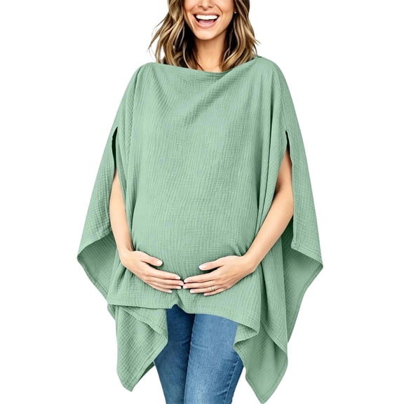 Womens Maternity Tops Solid Nursing Cover for Breastfeeding Pregnancy Shirts Oversized Soft Wrap Shawl Scarf Poncho Green Free Size