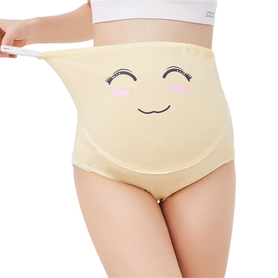 Womens Maternity Underpants No Show Cotton Hgih Waist Cute Pregnancy Panties Postpartum Underpant Yellow L