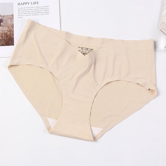 Womens Maternity Underpants No Show Low Rise V-Shape Pregnancy Panties Postpartum Underpant Khaki L