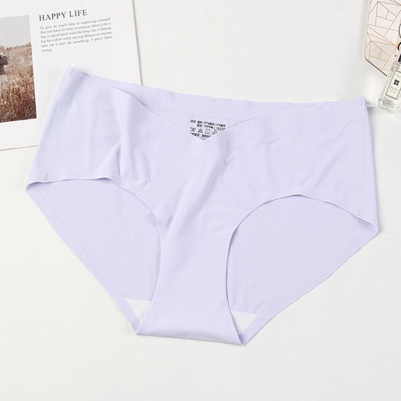 Womens Maternity Underpants No Show Low Rise V-Shape Pregnancy Panties Postpartum Underpant Purple M