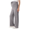 thumbnail image 1 of Womens Maternity Wide Leg Pants - Stretch Pregnancy Pants Tie Waist Over The Belly Seamless Ribbed Ice Silk Long Trousers with Pockets, Gray, M, 1 of 7