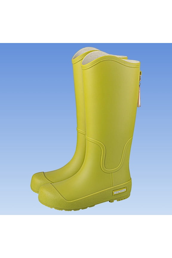Womens Matte Mid Calf Tall Rain Boots Round Toe Deep Tread Non Slip Waterproof Rubber Wellies for Gardening Hiking Rainy Outdoor Fashion Outfits Green 38