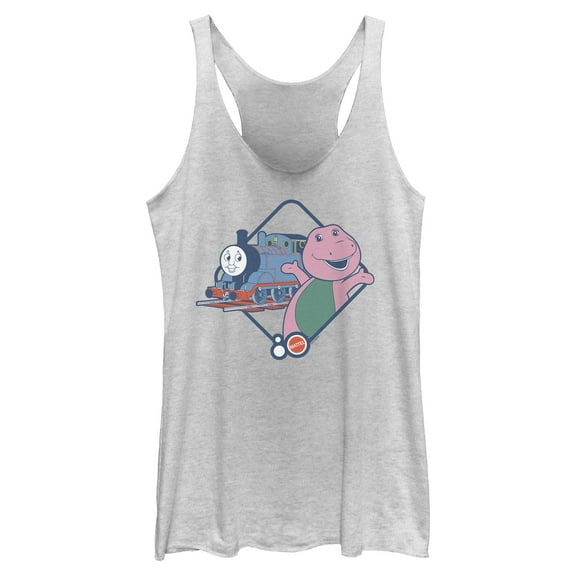 Womens Mattel Barney and Thomas Classic Friends Racerback Tank