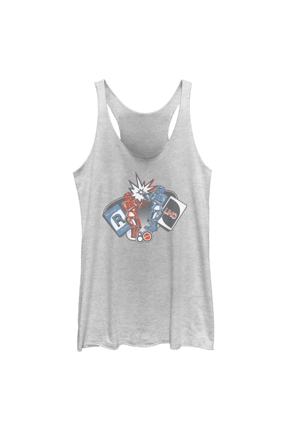 Womens Mattel Classic Blue Bomber and Red Rocker Robots Racerback Tank