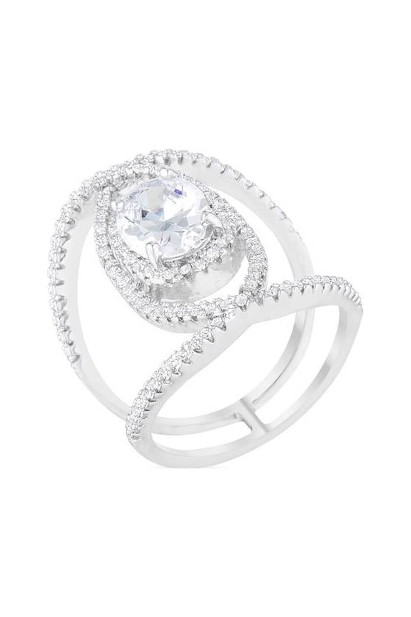 Womens Maura 2.4 CT Cubic Zirconia Rhodium Contemporary Cocktail Ring - Size 5