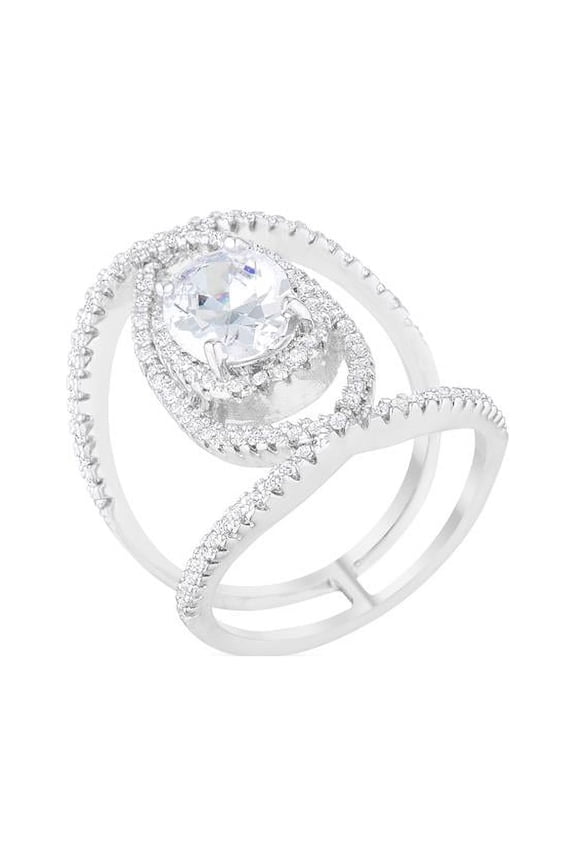 Womens Maura 2.4 CT Cubic Zirconia Rhodium Contemporary Cocktail Ring - Size 7