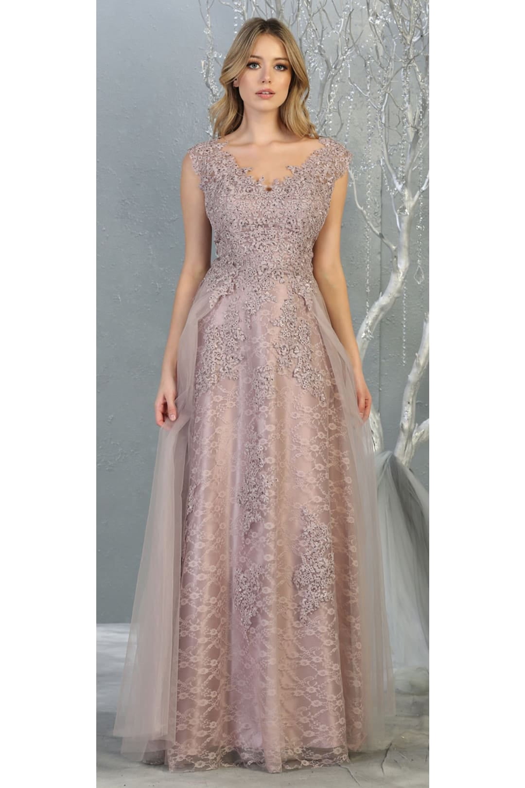 Womens Mauve Formal Wedding Embroidered Long V-Neck Sleeveless A-Line Plus  Size Dress - Walmart Business Supplies