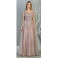 thumbnail image 1 of Womens Mauve Formal Wedding Embroidered Long V-Neck Sleeveless A-Line Plus Size Dress, 1 of 5