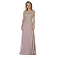thumbnail image 1 of Womens Mauve/Gold Mother Of The Bride Evening Long Boat Neck 3/4 Sleeves A-Line Plus Size Dress, 1 of 5