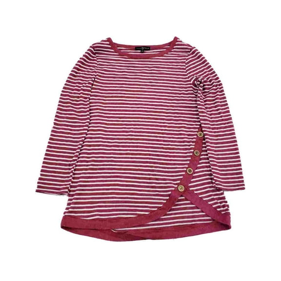 Womens Mauve White Stripe Asymmetrical Button Hem Shirt Top Sweater 1X