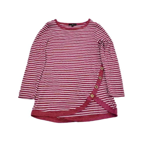 Womens Mauve White Stripe Asymmetrical Button Hem Shirt Top Sweater 3X