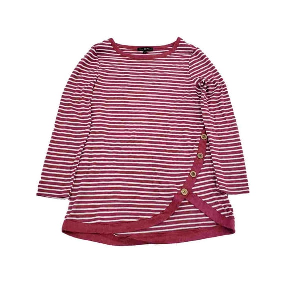 Womens Mauve White Stripe Asymmetrical Button Hem Shirt Top Sweater S