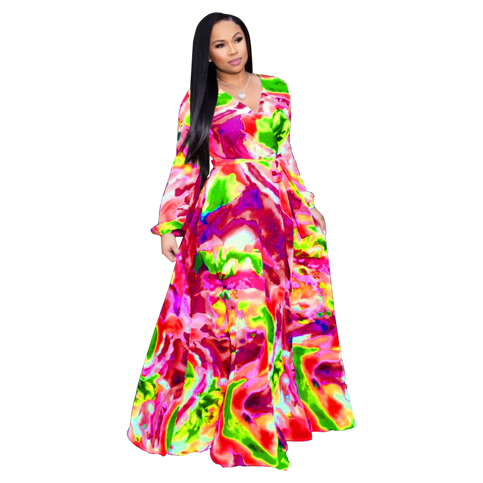 Womens Maxi Dress Boho Chiffon Floral Printed Long Party Dresses Plus