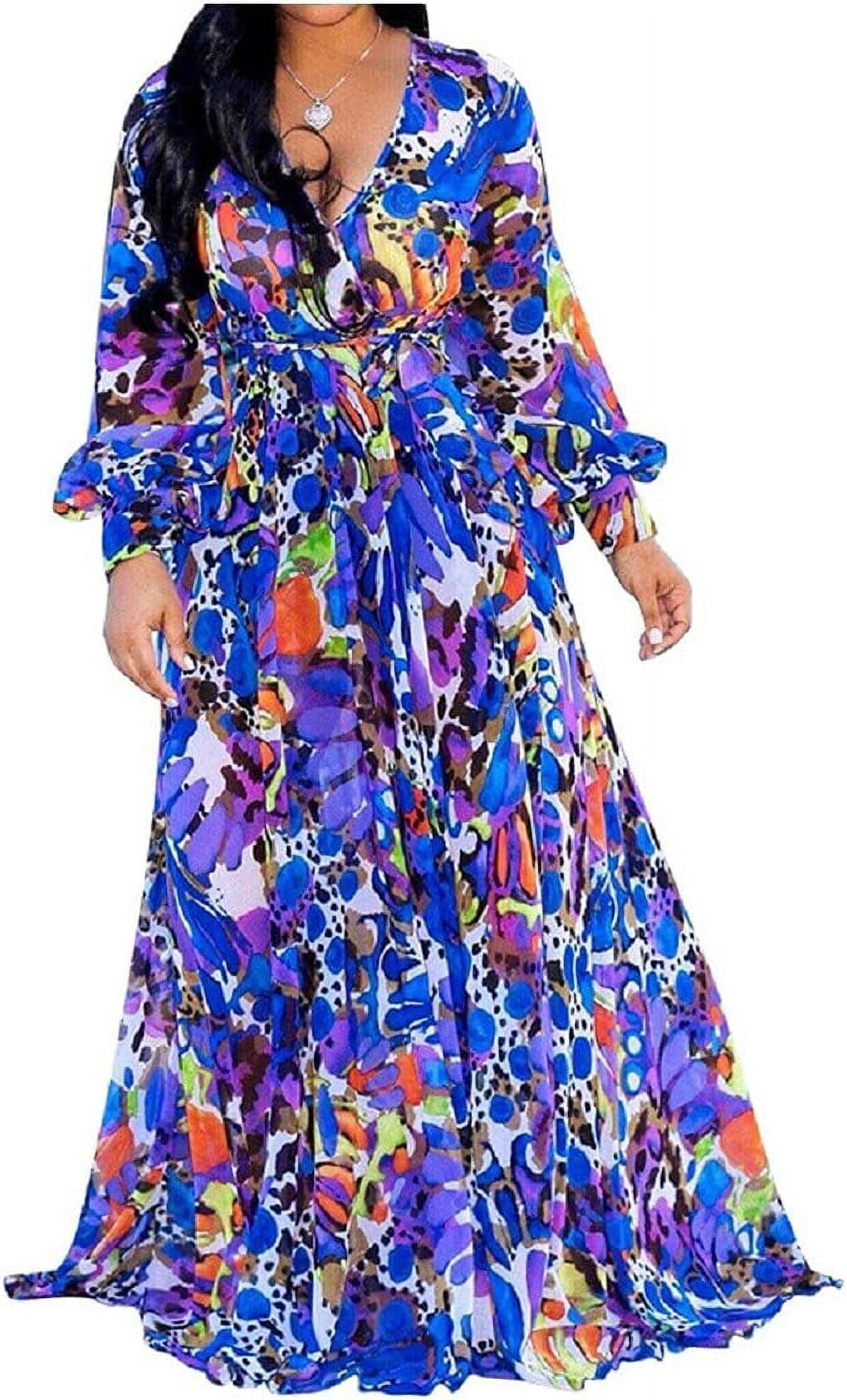 Plus Size Boho Floral Print Long Sleeve Maxi Dress main image 1