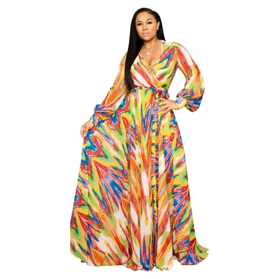 Womens Maxi Dress Boho Chiffon Floral Printed V-Neck Long Dresses Casual Floral Print Long Maxi Dress Plus Size Plain Party Outfits