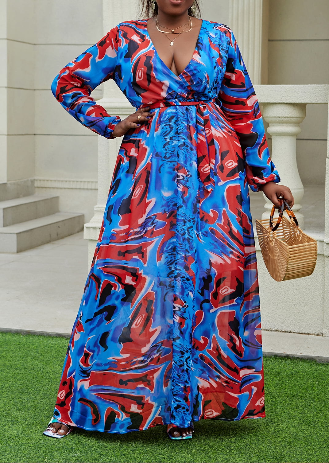 Y2K Party Dress For Women GORGLITTER Women's Leopard Cheetah Print Maxi  Dress - High Slit V Neck Long Animal Print Dress