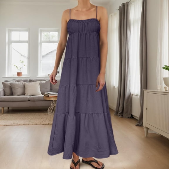 Womens Maxi Dress Contrast Trim Spaghetti Straps Summer Outfits Travel Vacation Sleeveless Long Dresses Women's Summer Dresses with Pockets Shirt Dresses with Pockets Dress for Women Casual Elegant