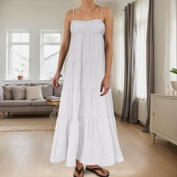 Womens Maxi Dress Contrast Trim Spaghetti Straps Summer Outfits Travel Vacation Sleeveless Long Dresses Women's Summer Dresses with Pockets Shirt Dresses with Pockets Dress for Women Casual Elegant