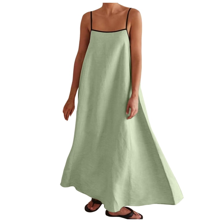 Womens Maxi Dress Contrast Trim Spaghetti Straps - Summer Sleeveless Long  Dress for Vacation Travel Beach - Walmart.com