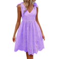 thumbnail image 1 of Womens Maxi Dresses, Eyelet V Neck Suspender Casual Sleeveless Boho Beach Wedding Guest Mini White Cocktail Dress Easter For Women Teacher Outfits Dresses 1950S Dresses Shirt (S, Purple) ZMTing, 1 of 5